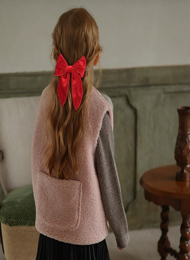 ميروكش ٦ قطع من ربطات الشعر المخملية الحمراء بثلاثة أشكال وأحجام ٥ بوصات و٣.٥ بوصات و٤ بوصات، مصنوعة يدويًا، مزودة بمشابك شعر على شكل فيونكة، مثالية للفتيات الصغيرات والمراهقات وفتيات المدارس، لتزيين فساتينهن في أعياد الميلاد وعيد الحب، كهدية مميزة في أعياد الميلاد. - Image 5